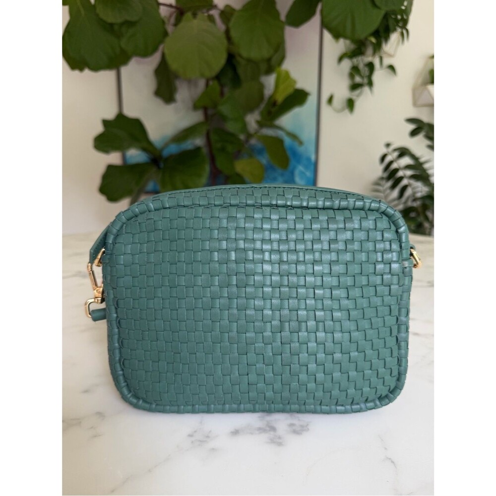 Quince Italian Leather Handwoven Crossbody Bag Emerald Green - Picture 2 of 14